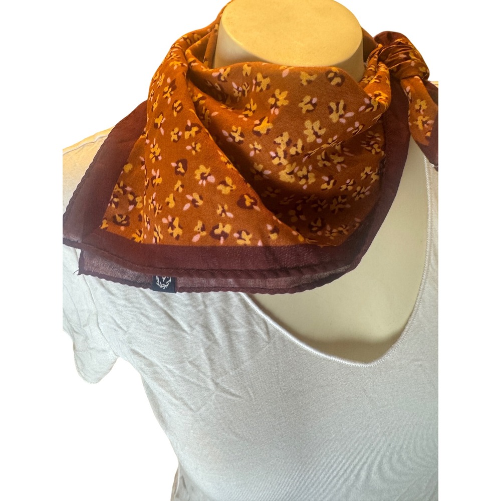 Anthropologie Fall Scarf Ditsy Floral Square Neckerchief Terracotta Burgundy